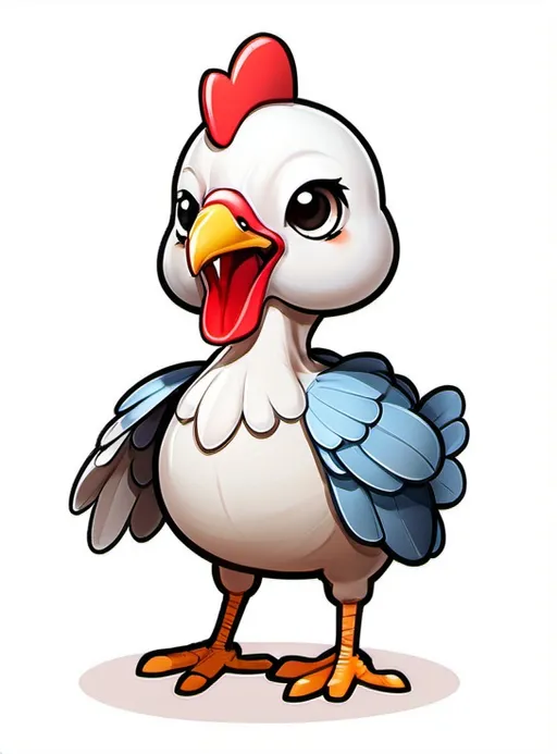 Prompt: The main subject is a turkey with pale skin on their head and neck can change colors, turning bright red, blue or white and the flap of skin over their beaks also reddens. Chibi, kawaii illustration 