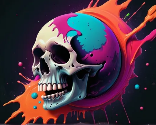 Prompt: dead planet. Space vibes. Vibrant colors. Graphic illustration, paint splatter. Dying death vibes 
