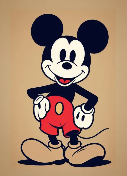 Prompt: 1920’s Mickey Mouse. Flat Tan background..