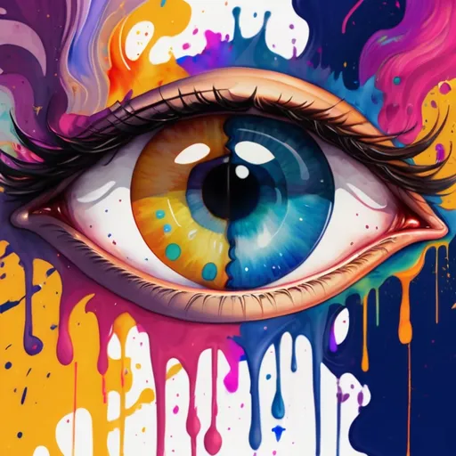Prompt: digital watercolor painting, two eyes look into frame, Ewing, a changing world, paint splatter, bright colors bold brush strokes, art nouveau