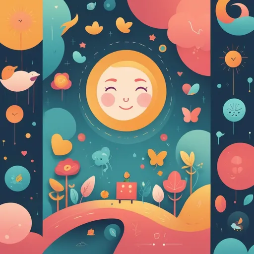 Prompt: illustrations for a book-cover,flat design,simple shapes,vector,colorful,2D,cute Image depicts healing over a lifetime time