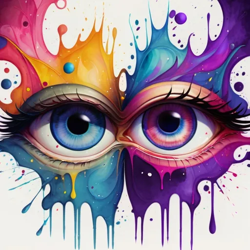 Prompt: digital watercolor painting, two eyes look into frame, Ewing, a changing world, paint splatter, bright colors bold brush strokes, art nouveau