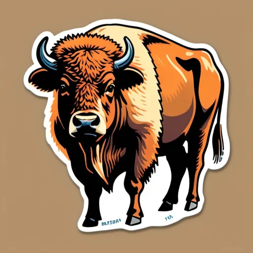 Prompt: A cow-bison hybrid, beefalo set on a California ranch, 1970’s illustration 