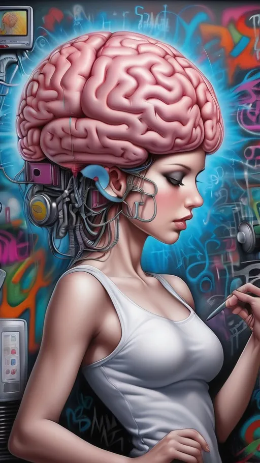 Prompt: Feminine brain. Brain multitasking. very detailed, graffiti 