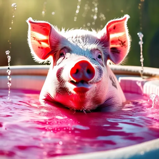 Prompt: Spa setting, pig in jacuzzi, calm, peaceful, happiness, hot, pink and wet