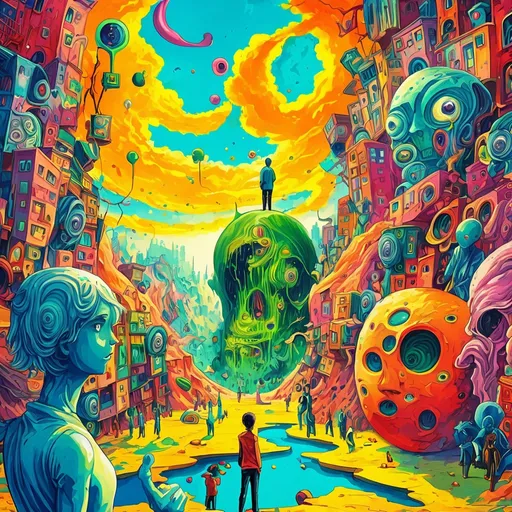 Prompt: anime, Odd human behavior. Surreal painting. Concept art. Bright colors manga scene very detailed