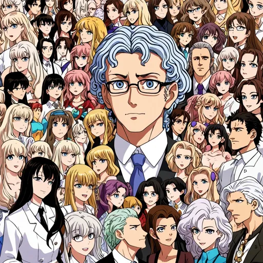 Prompt: anime, A man attracted to many brainy/cerebral women, very detailed