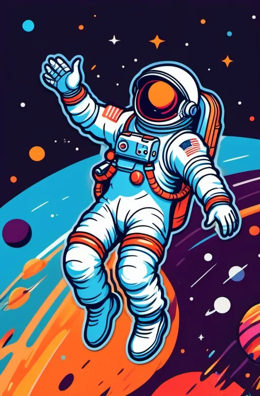 Prompt: An astronaut floating in space. Planetary background. Vibrant colors.