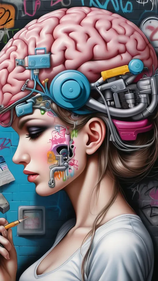Prompt: Feminine brain. Brain multitasking. very detailed, graffiti 
