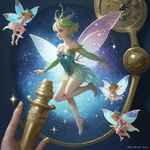 Prompt: Depicts the world with a fairy spreading pixie glitter, faith, trust, love