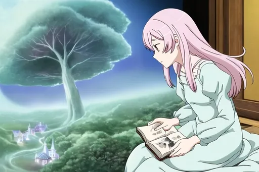 Prompt: anime, detailed, story book, fairytale, wrong story, leave. Dreamy pastels.