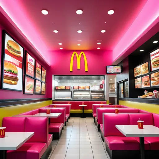 Prompt: The mcdonald interior view of fast food, dining room,indulge yourself at the McDonald with pink bubblegum broccoli