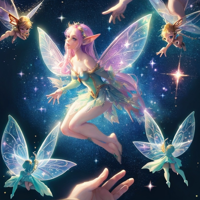 Prompt: Depicts the world with a fairy spreading pixie glitter, faith, trust, love