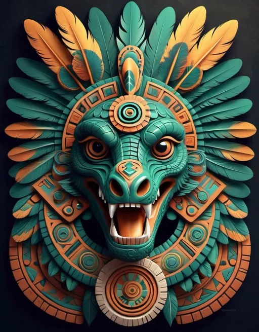 Prompt: Fantasy. Aztec vibes. feathered serpent with a bird beak. 