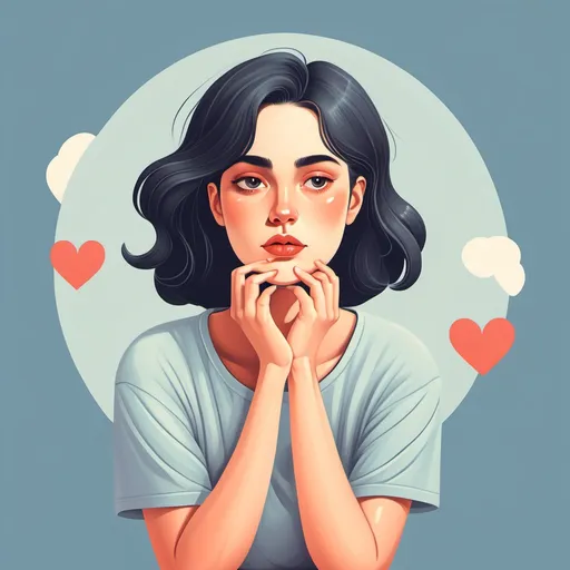 Prompt: Female thinking, love yourself, illustration 