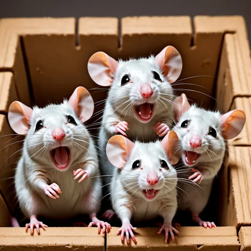 Prompt: Three cute rats, Laughing hysterically, being tickled in a maze