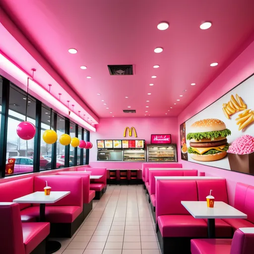 Prompt: The mcdonald interior view of fast food, dining room,indulge yourself at the McDonald with pink bubblegum broccoli