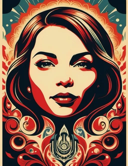 Prompt: Art style of Shepard Fairey.
 Surrealist art movement. 
A dreamscape of imagination that Evokes a feeling of Trust and self worth. An overall sense of happiness about life. 

A self fanning tiny, inner sparks of possibility into flames of achievement showing a sense of movement and enlightenment. surreal. Fantasy. Bright colors. 