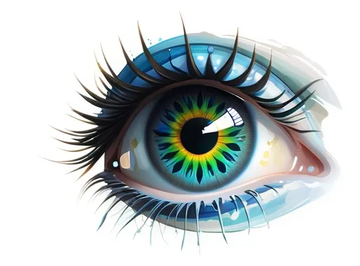 Prompt: Two strikingly stylized eye serves as the central focus, featuring an iris that vividly incorporates an image of the Earth, blending blue and green hues for water and land. The detailed black pupil draws attention, surrounded by a radiant burst of colors resembling a sun's rays, enhancing the eye's impact. Long, delicate eyelashes frame the eye, contrasting with the smooth, white background that accentuates its vivid colors and intricate details. This graphic imagery exudes a sense of depth and metaphor, potentially symbolizing vision, awareness, or a global perspective, inviting viewers to reflect on their connection to the world.