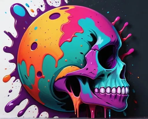 Prompt: dead planet. Space vibes. Vibrant colors. Graphic illustration, paint splatter.
