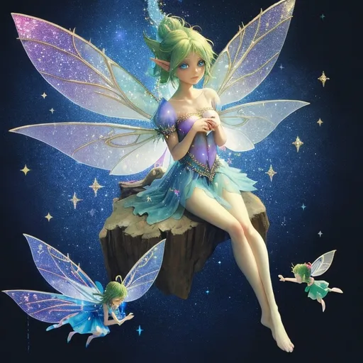Prompt: Depicts the world with a fairy spreading pixie glitter, faith, trust, love