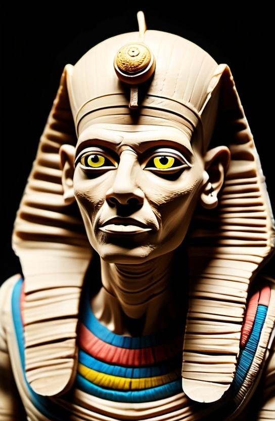 Prompt: Egyptian carved mummy with onions, instead of eyes, woven gauze bandages, creased wrinkled, Egyptian to setting, scarabs,stop-motion animation