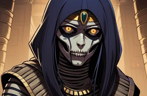 Prompt: 2d dark j horror anime style, Egyptian, mummy macro, gothic 