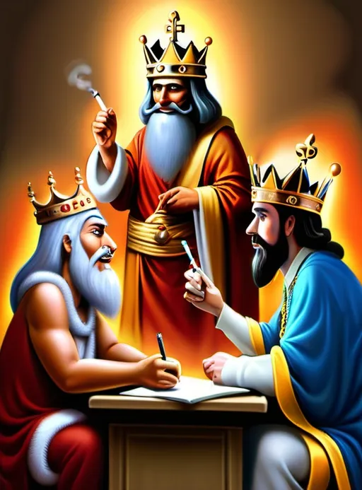 Prompt: Teacher ask 3 great Kings bringing happpines and peace into lives
Student replies Smoking, Drinking and humping