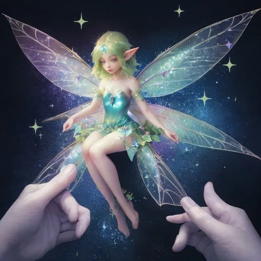 Prompt: Depicts the world with a fairy spreading pixie glitter, faith, trust, love