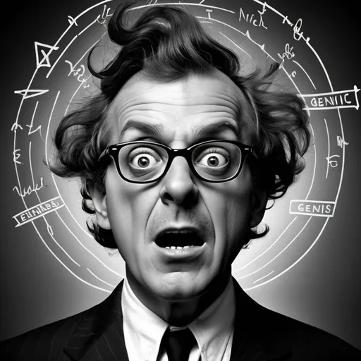 Prompt: The image depicts is a fine line between being a Genius and being insane.
