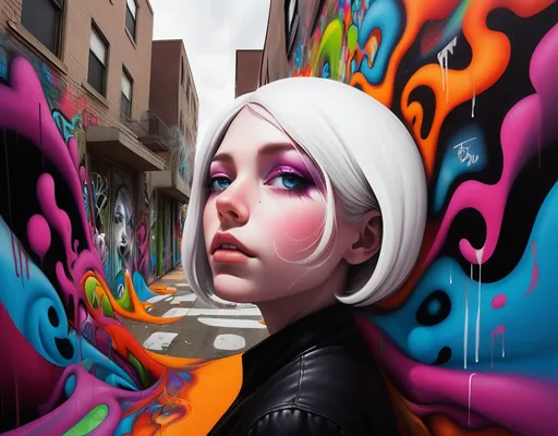 Prompt: Third person perspective. Evokes curiosity and remembering.
Warped memories' emerging from a white woman’s.
Surreal dreamscape. Vibrant. Graffiti 