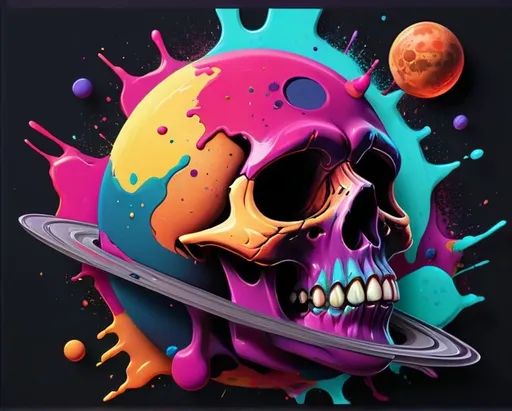 Prompt: dead planet. Space vibes. Vibrant colors. Graphic illustration, paint splatter.