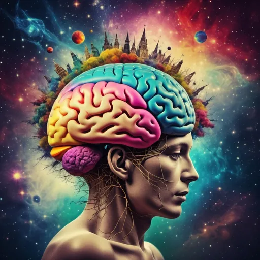 Prompt: Mystery creates wonder and wonder is the basis of man's brain and desire, universe, understanding, bright colors, vintage, colorful, full body