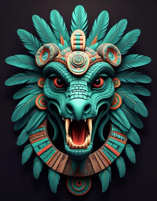 Prompt: Fantasy. Aztec vibes. feathered serpent with a bird beak. 