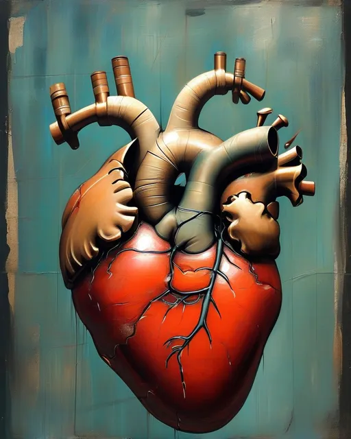 Prompt: Subject is an inanimate heart illustration. The theme of the image evokes Feelings of brokenness and flaws being stitched together with good intentions and love.  Bad but good.
