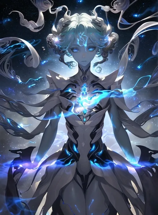 Prompt: Background consist of a changing universe. An Ethereal anthropomorphic figure Holding open package depicting Tendrils of smoke and Stardust rise in trails rise from package. Dramatic, lighting and brake colors. There is an overall sense of change and self. 