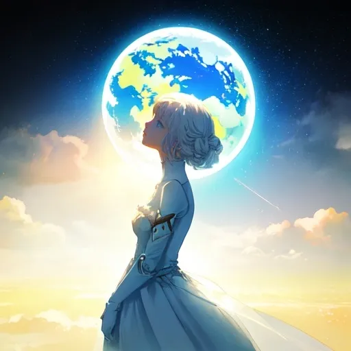Prompt: Depicts a world changing, seasons changing, white female subject, thoughts, thinking, happiness, bright colors, dramatic lighting, illustration character design