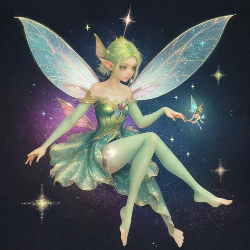 Prompt: Depicts the world with a fairy spreading pixie glitter, faith, trust, love