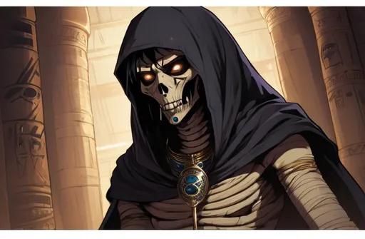 Prompt: 2d dark j horror anime style, Egyptian, mummy macro, gothic 