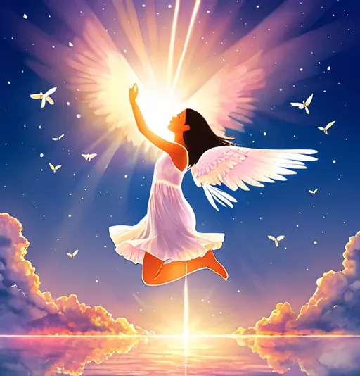 Prompt: Acceptance, love yourself, and keep moving forward. If you want to fly, you have to give up what weighs you down, Light in the Heart