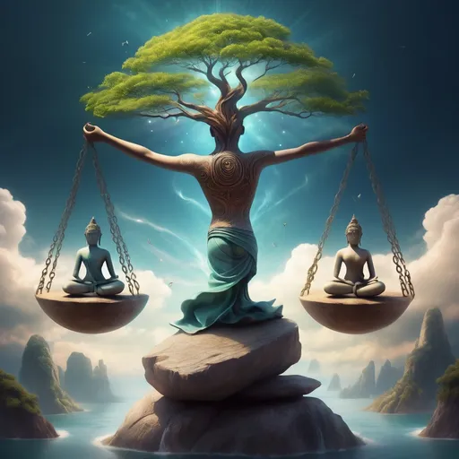 Prompt: State of mind restoring balance, others souls, responsibility, leave bad situations that do not belong to us, frees us from stress, peaceful, balance, freeing, whimsical