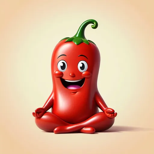 Prompt: Happy cartoon chilli pepper meditating, serene, calming, peaceful