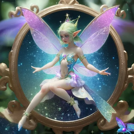 Prompt: Depicts the world with a fairy spreading pixie glitter, faith, trust, love