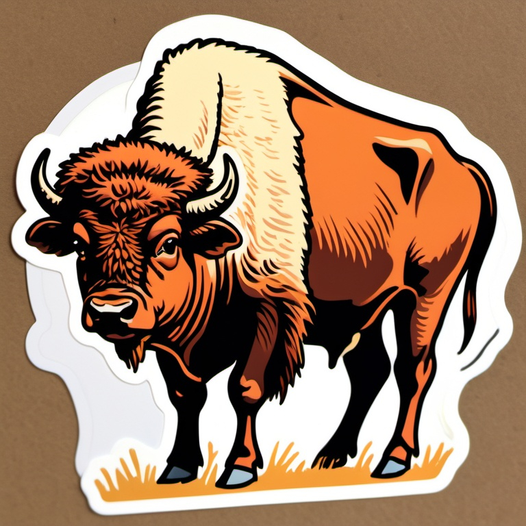 Prompt: A cow-bison hybrid, beefalo set on a California ranch, 1970’s illustration 