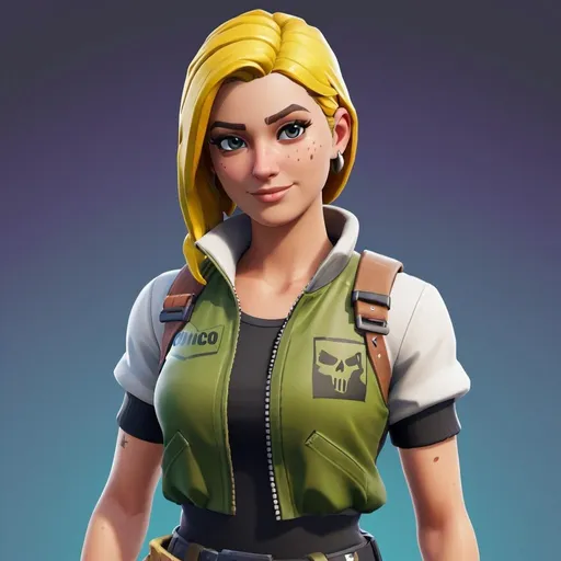 Prompt: create a fortnite skin that collabs with sondico that is a female thats wearing ohio clothes
