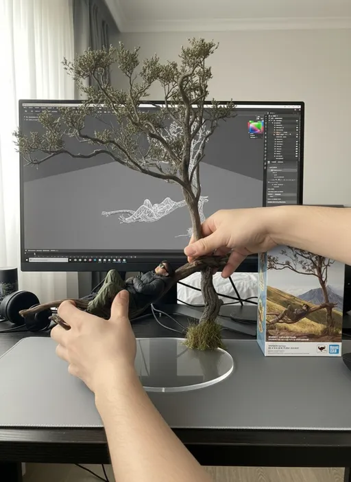 Prompt: There are two hands lifting the statue while turning it left and right after putting it back down.