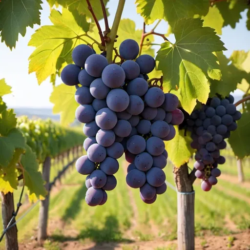 Prompt: 
Vineyard with large and shiny grapes