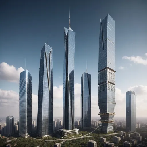 Prompt: Skyscrapers that reach space but are levitated off the ground