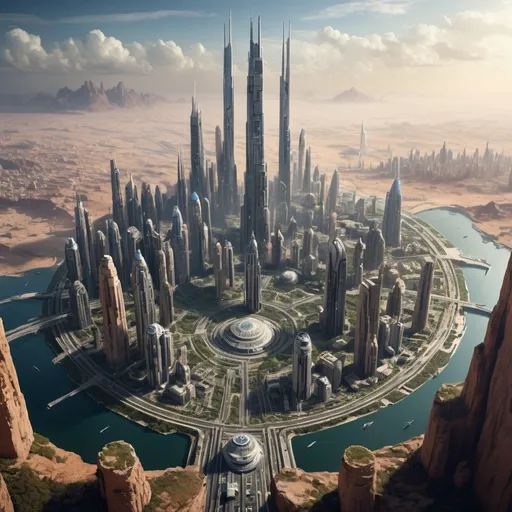 Prompt: A cityscape on Earth that has technology that is 100 times as advanced as Star Wars