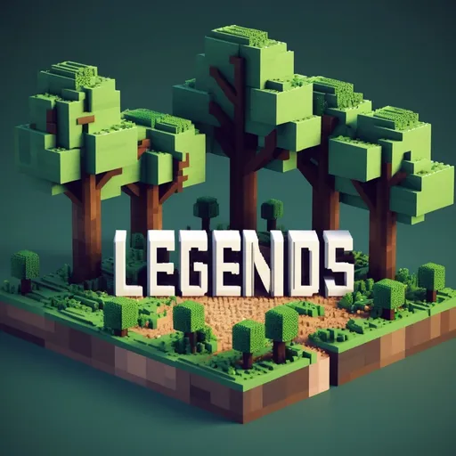 Prompt: voxel 3d render, blocks and trees. With a text that says "Legends" on front view.